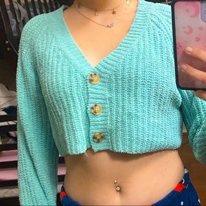 light blue cropped little cardigan sweater
